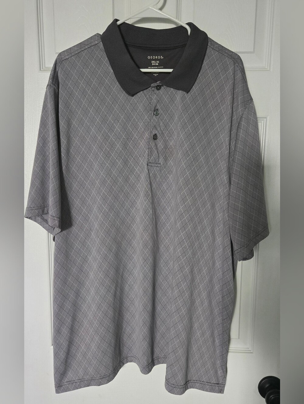 Big Man's 3XL, George, Men's Gray Diamond-Pattern Polo Shirt